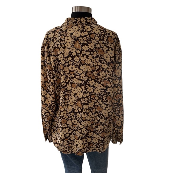 Vintage New Age 70s brown floral button up long sleeved viscose shirt - Picture 5 of 12